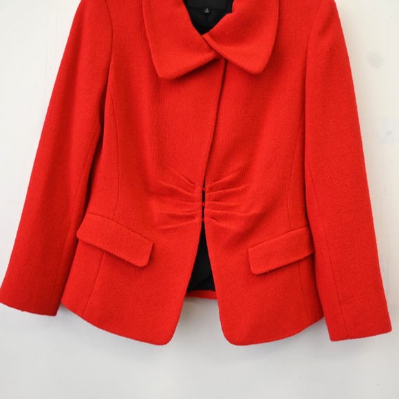 Lafayette 148 Blazer Jacket Size 2 Red Tweed Virgin Wool Ruched Office Chic - Picture 3 of 10